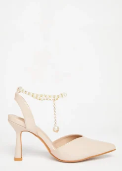 Quiz Natural Pearl Strap Court Heels