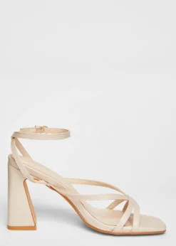Quiz Natural Strappy High Block Heels