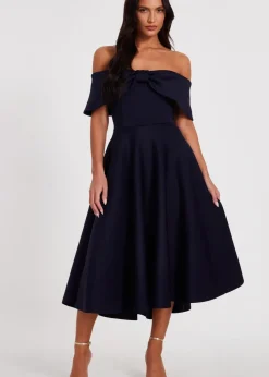 Quiz Navy Bardot Bow Skater Dress