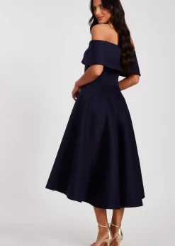 Quiz Navy Bardot Bow Skater Dress