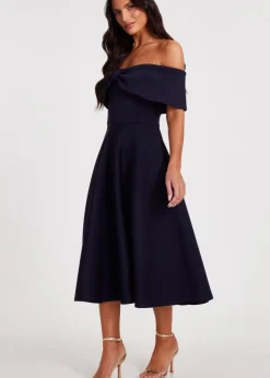Quiz Navy Bardot Bow Skater Dress