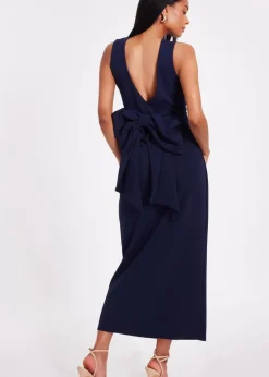 Quiz Navy Bow Back Midaxi Dress