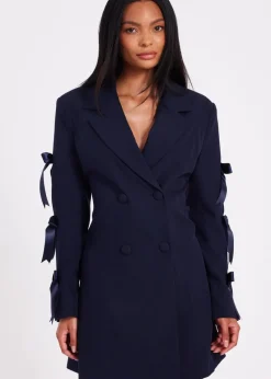 Quiz Navy Bow Sleeve Blazer Dress