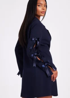 Quiz Navy Bow Sleeve Blazer Dress