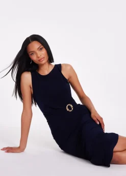 Quiz Navy Buckle Detail Midi Dress