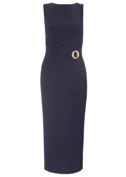 Quiz Navy Buckle Detail Midi Dress