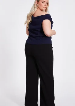 Quiz Navy Curve Drape Neck Top