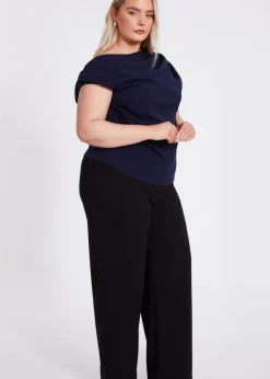 Quiz Navy Curve Drape Neck Top