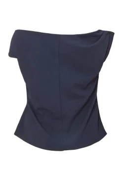 Quiz Navy Curve Drape Neck Top