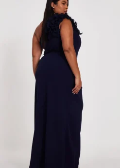 Quiz Navy Curve One Shoulder Maxi Dress