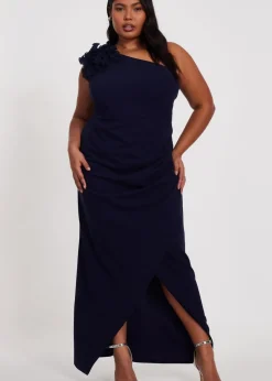 Quiz Navy Curve One Shoulder Maxi Dress