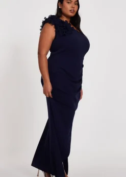 Quiz Navy Curve One Shoulder Maxi Dress