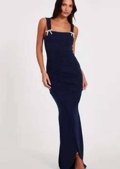 Quiz Navy Diamante Bow Maxi Dress