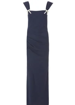 Quiz Navy Diamante Bow Maxi Dress