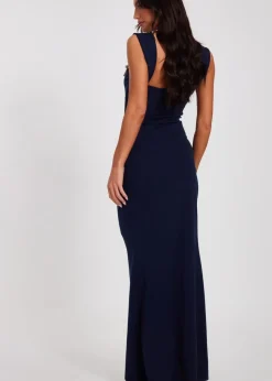 Quiz Navy Diamante Bow Maxi Dress