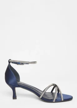 Quiz Navy Diamante Cross Strap Heels