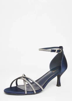 Quiz Navy Diamante Cross Strap Heels