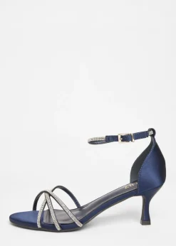 Quiz Navy Diamante Cross Strap Heels