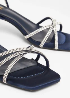 Quiz Navy Diamante Strappy Heeled Sandals