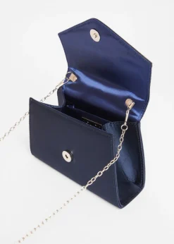 Quiz Navy Diamante Twisted Top Handle Bag