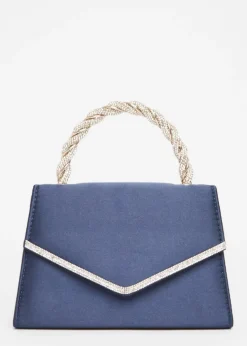 Quiz Navy Diamante Twisted Top Handle Bag