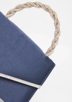 Quiz Navy Diamante Twisted Top Handle Bag