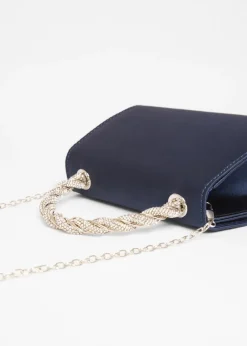 Quiz Navy Diamante Twisted Top Handle Bag