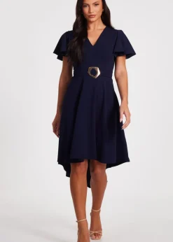 Quiz Navy Dip Hem Midi Dress