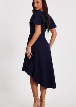 Quiz Navy Dip Hem Midi Dress