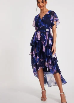 Quiz Navy Dip Hem Midi Dress