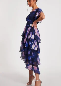 Quiz Navy Dip Hem Midi Dress