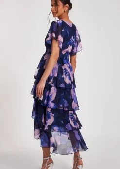 Quiz Navy Dip Hem Midi Dress