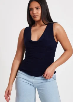 Quiz Navy Drape Back Top