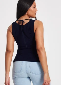 Quiz Navy Drape Back Top
