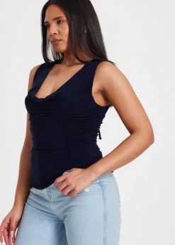 Quiz Navy Drape Back Top