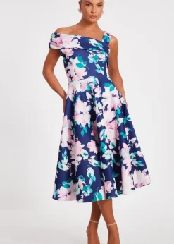 Quiz Navy Floral Print Skater Dress