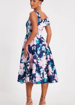 Quiz Navy Floral Print Skater Dress