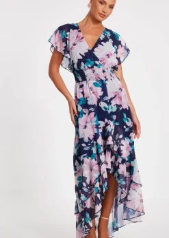 Quiz Navy Floral Tiered Midi Dress