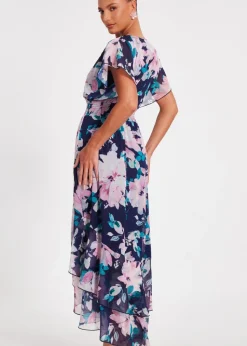 Quiz Navy Floral Tiered Midi Dress