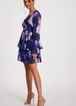 Quiz Navy Floral Tiered Skater Dress