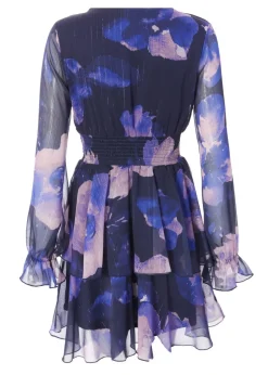Quiz Navy Floral Tiered Skater Dress