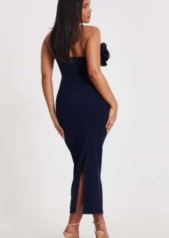 Quiz Navy Flower Embellished Midaxi Dress