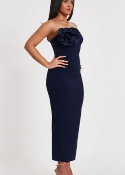 Quiz Navy Flower Embellished Midaxi Dress