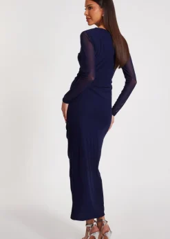 Quiz Navy Mesh Ruched Midaxi Dress
