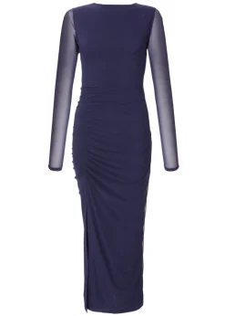 Quiz Navy Mesh Ruched Midaxi Dress