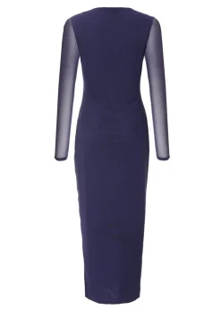Quiz Navy Mesh Ruched Midaxi Dress
