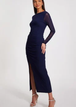 Quiz Navy Mesh Ruched Midaxi Dress