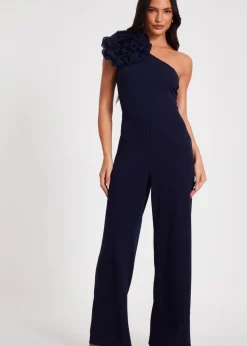 Quiz Navy One Shoulder Floral Jumpsuit