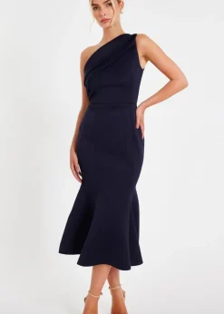 Quiz Navy One Shoulder Peplum Dress