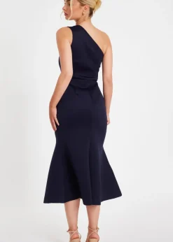Quiz Navy One Shoulder Peplum Dress